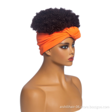 Aishili wholesale 4inch closure afro kinky curly Solid color synthetic scarf headband wigs for black women